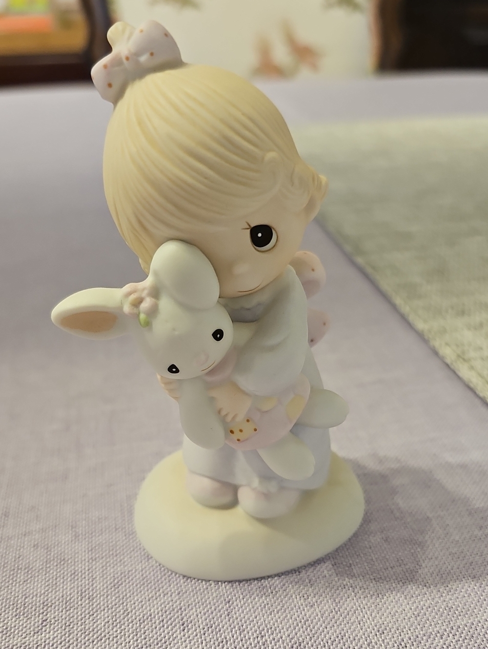 Precious Moments Cream Pink Figurine Girl Hugging Bunny